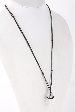 Long Black Yarn Clear Stone Pendant Necklace 5ECA4